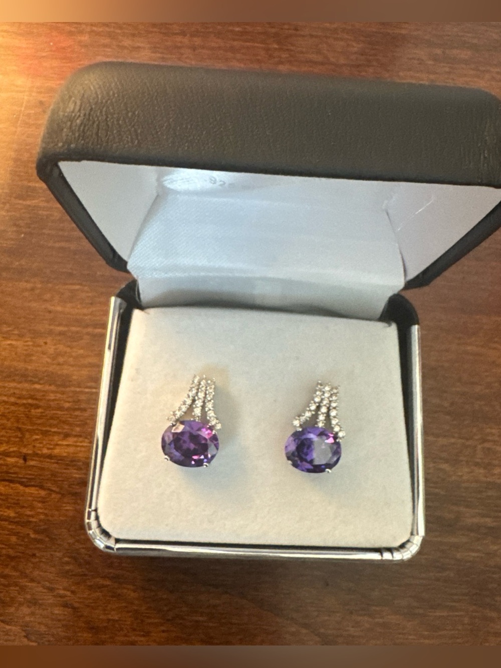 Sterling Silver Clear and Purple CZ Earrings